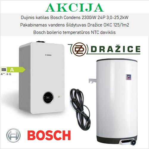 Akcijinis BOSCH 25 kW ir DRAŽICE  125 l šildymo įrangos komplektas