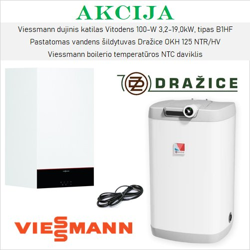 Akcijinis VIESSMANN 19 kW ir DRAŽICE  125 l šildymo įrangos komplektas