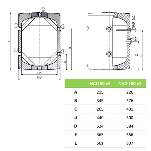 Akumuliacinė talpa su izoliacija DRAŽICE NAD v1 100 l 1