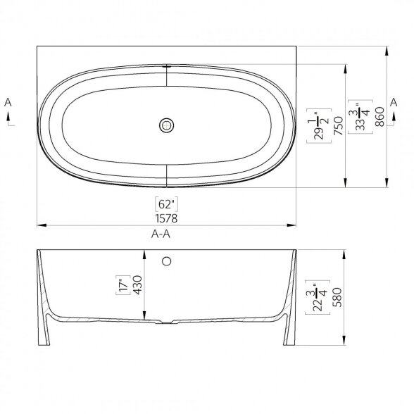 Akmens masės vonia glaudžiama prie sienos MEPA Aura 1578 x 860 mm 5