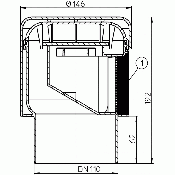 Alsuoklis kanalizacijai su nuimamu tinkleliu HL 110 mm 1