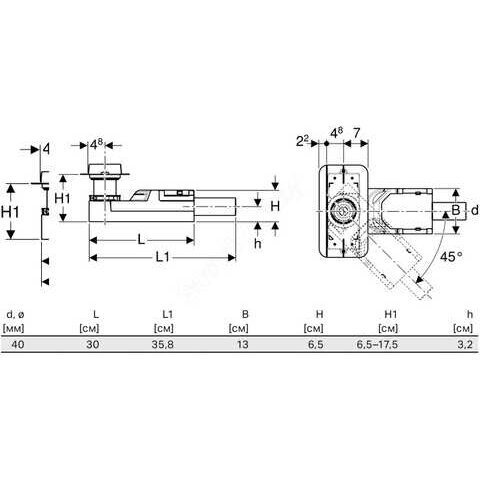 Apatinė dalis dušo latakui GEBERIT Cleanline DN 40 - H 65-175 mm, 154.152.00.1 1