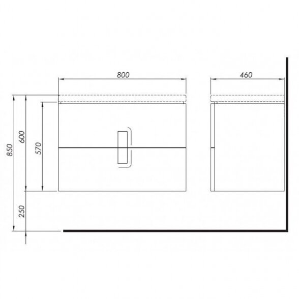 Apatinė spintelė su praustuvu (2 stalčiai) KOLO Twins 80 cm, matinė juoda 4