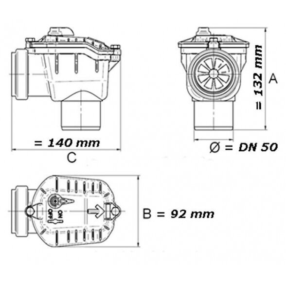 Atbulinis kanalizacijos vožtuvas CAPRICORN DN 50, kampinis 1