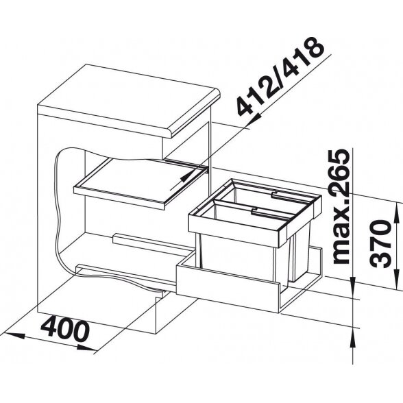 Atliekų rūšiavimo sistema 45 cm spintelei BLANCO FLEXON II 45/2, antracito, 2 x 16 l 2