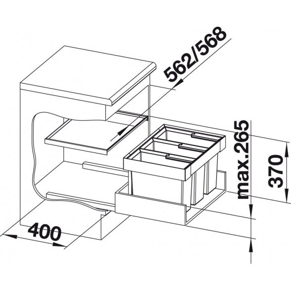 Atliekų rūšiavimo sistema 60 cm spintelei BLANCO FLEXON II 60/3, antracito, 3 x 15 l 1