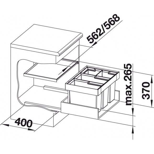 Atliekų rūšiavimo sistema 60 cm spintelei BLANCO FLEXON II 60/4, antracito 1