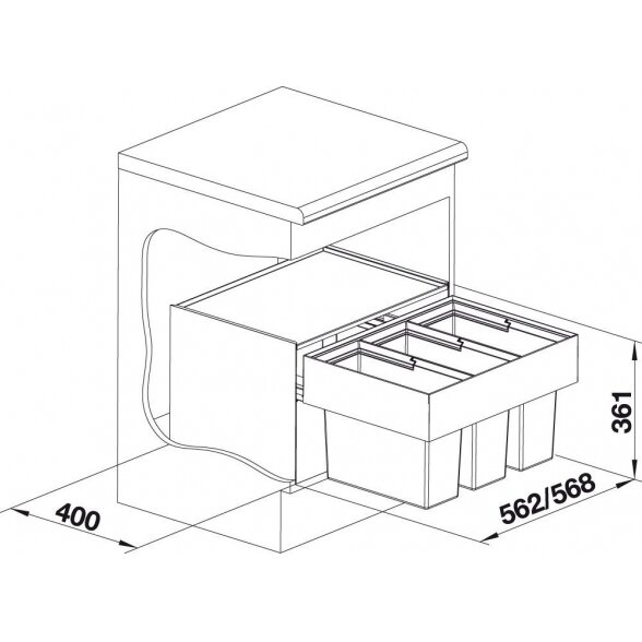 Atliekų rūšiavimo sistema 60 cm spintelei BLANCO SELECT 60/3 1