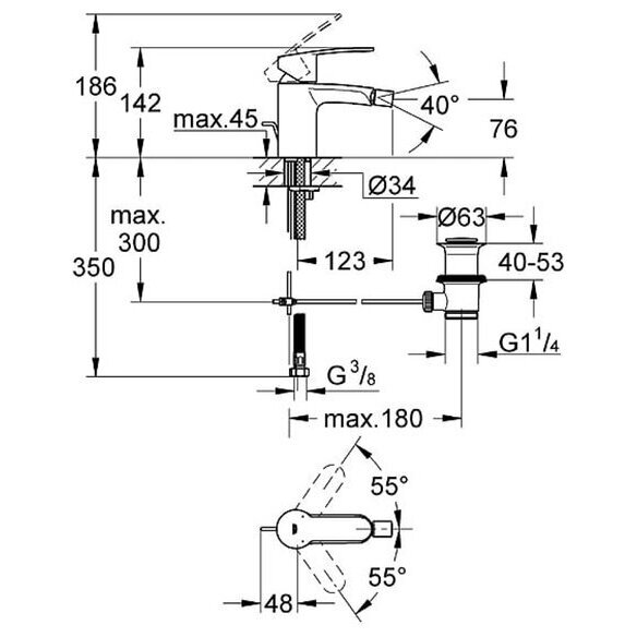 Bidė maišytuvas su dugno vožtuvu GROHE Eurostyle Cosmopolitan, S-dydis, 33565002 1