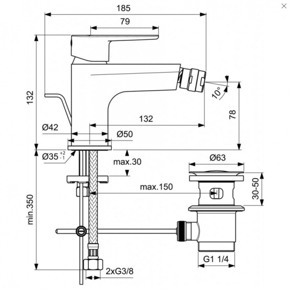 Bidė maišytuvas IDEAL STANDARD Cerafine O, juodas-matinis, BC705XG 4