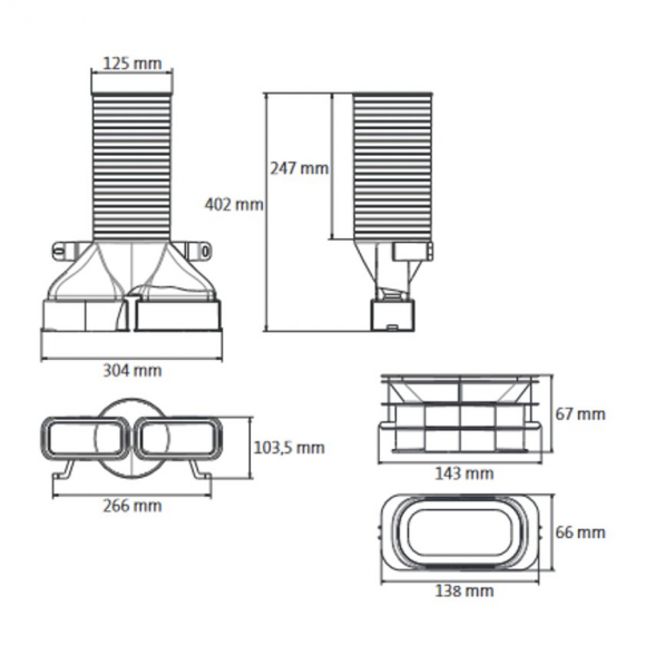 Difuzoriaus dėžutė 180° UBBINK Air Excellent Dn 125 - 2 x Dn 100 x 50 1