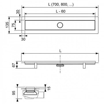 Dušo latako komplektas TECElinus su dvipusėmis grotelėmis Tile/Steel 6 in 1, (Įvairių ilgių pasirinkimas) 7