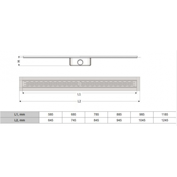 Dušo latako komplektas ACO ShowerDrain C horizontaliu flanšu, su grotelėmis Massive 3 in 1, (Įvairių ilgių pasirinkimas) 6