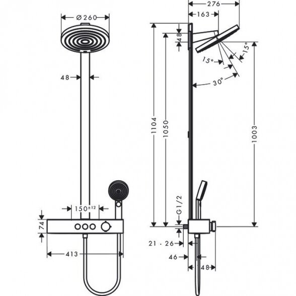 Dušo sistema su termostatu HANSGROHE Pulsify S, 24241000 11