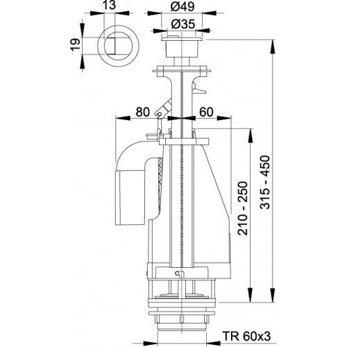 Dvigubo vandens nuleidimo WC mechanizmas ALCA PLAST 1