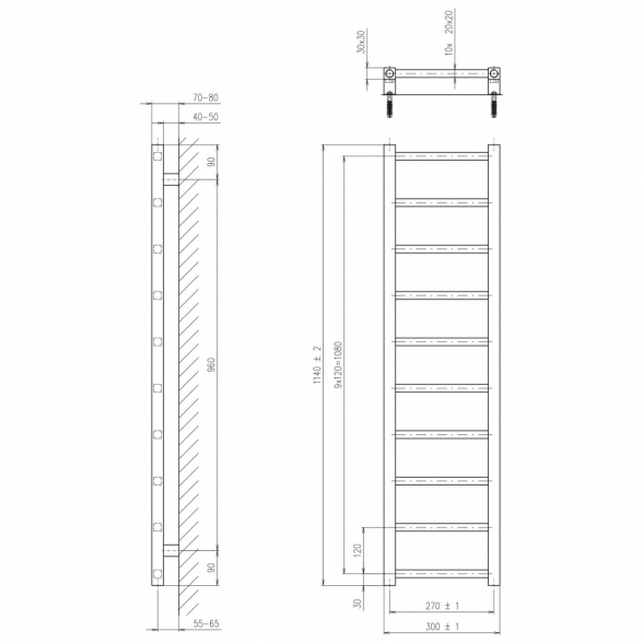 Elektrinis džiovintuvas SAPHO Metro Light 300 x 1140 mm, IR444 5