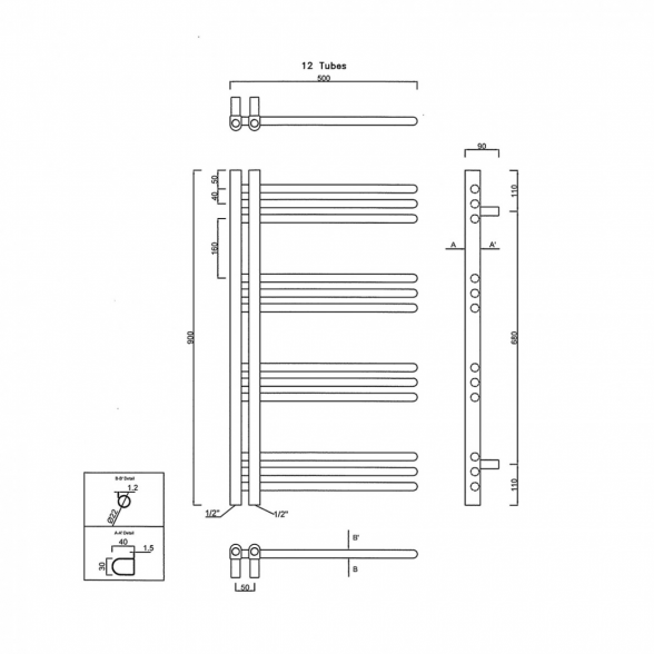 Elektrinis rankšluosčių džiovintuvas SAPHO Dorlion 50x90 cm baltas, dešininis su tenu ir laidu 5