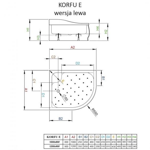 Gilus nestandartinis dušo padėklas RADAWAY Korfu E, kairinis 3