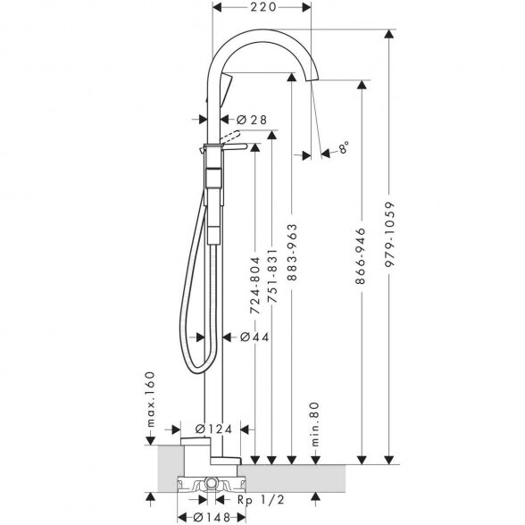 Grindinis vonios maišytuvas HANSGROHE Axor One, 48440000 1