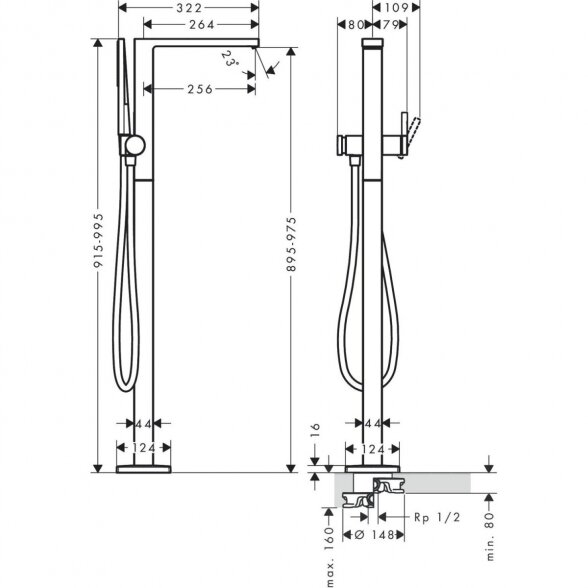 Grindinis vonios maišytuvas HANSGROHE Tecturis E, 73445700 3