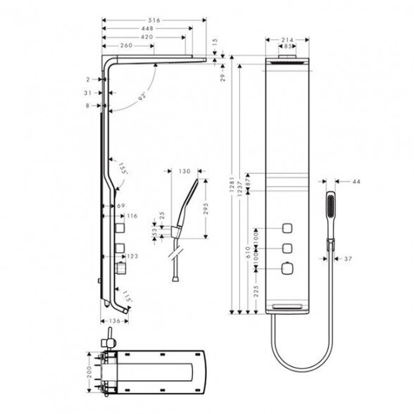 Hidromasažinė sienelė HANSGROHE Raindance Lift Satin/Chrome, 27008000 5