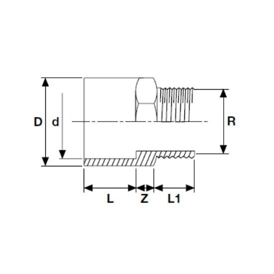 Jungtis PVC-U PİMTAŞ 20 (25) x 1/2" išorė (PN16) 3