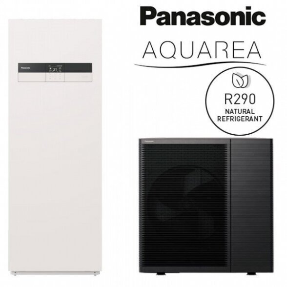 K naujausios kartos šilumos siurblys oras - vanduo 5 kW PANASONIC Aquarea su integruotu 185 l boileriu, vienfazis