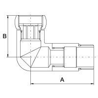 Kampinė pajungimo jungtis chromuota (blizgi) PROFACTOR 3/4" x 1/2" su laisva veržle MF 1