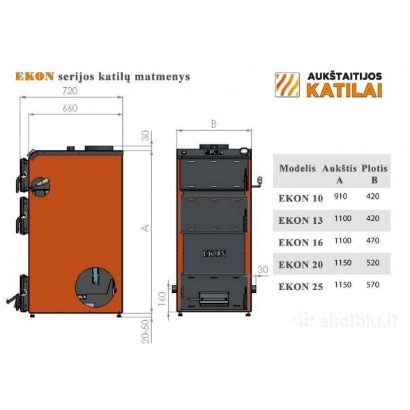 Kieto kuro katilas apatinio degimo AUKŠTAITIJOS KATILAI EKON 13 kW 2