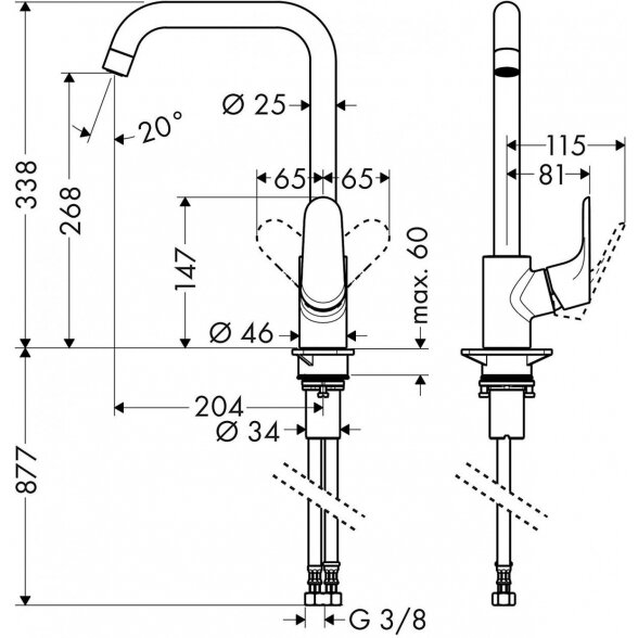 Maišytuvas virtuvei-plautuvei aukšta svirtimi HANSGROHE Focus, 31820000 4