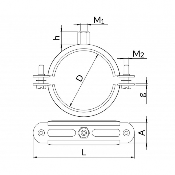 Metalinis laikiklis su dvigubu sriegiu ir triukšmo slopinimo įdėklu NICZUK METALL 1 1/4" (41-46 mm), M8-M10 7