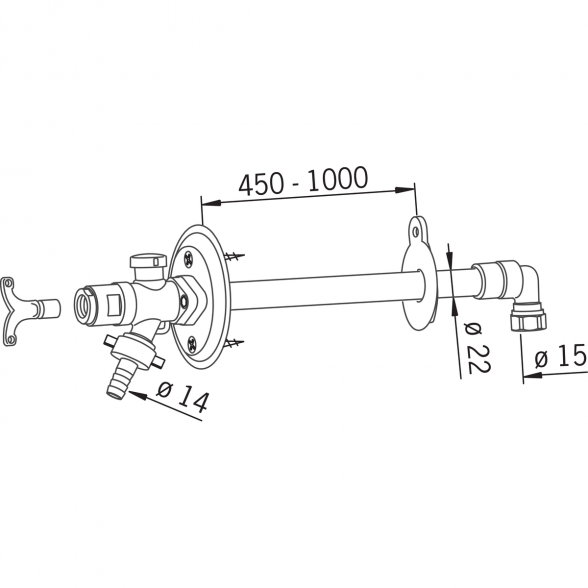 Neužšąlantis lauko čiaupas ORAS 450 / 1000 mm storio sienoms, 431515 1