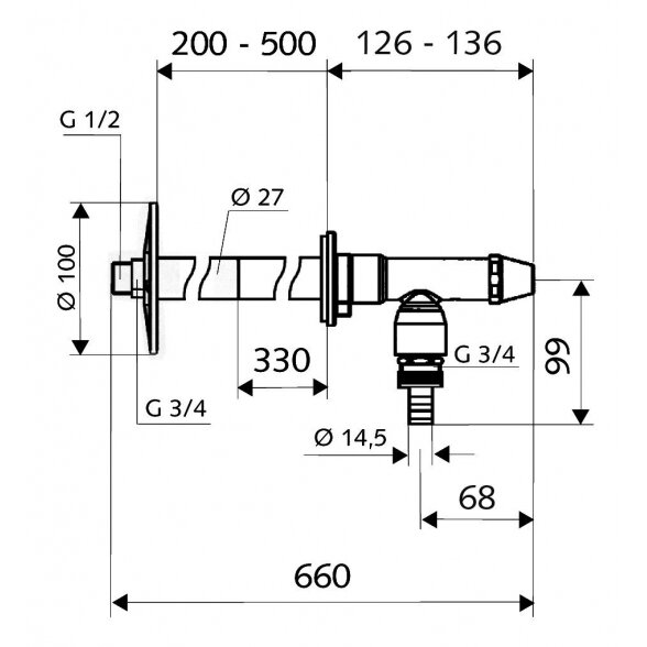 Neužšąlantis lauko čiaupas SCHELL Polar II set 200 / 500 mm storio sienoms 3