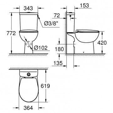 Pastatomas unitazas GROHE Bau Ceramic Rimless su softclosing dangčiu, 39496000 4