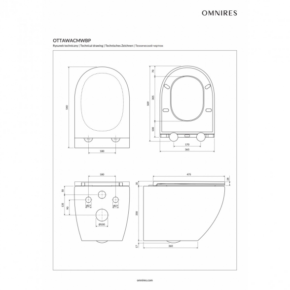 Pakabinamas unitazas OMNIRES Ottawa Comfort Rimless su softclosing dangčiu, OTTAWACMWBP 4