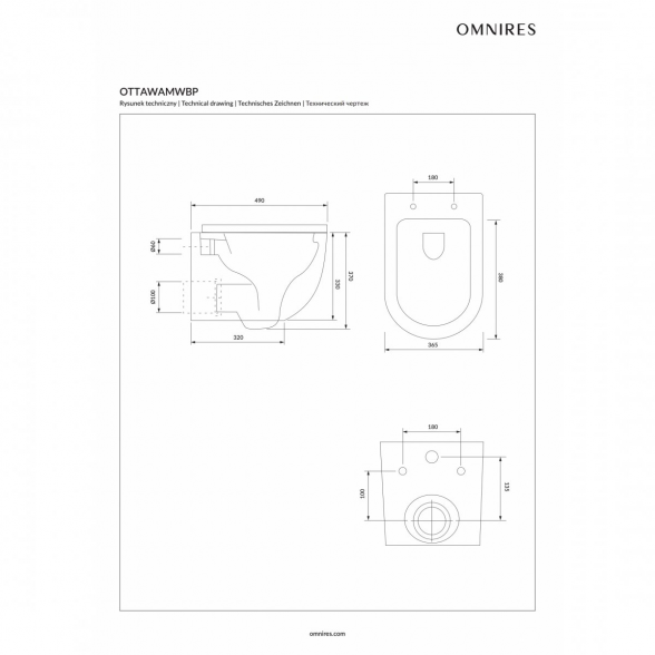 Pakabinamas unitazas OMNIRES Ottawa Compact Rimless su softclosing dangčiu, OTTAWAMWBP 5