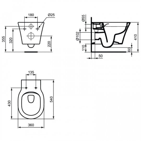 Pakabinamas unitazas su slow close dangčiu IDEAL STANDARD Connect Air, juodas-matinis 7