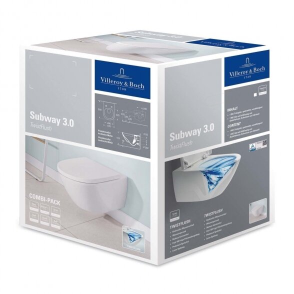 Pakabinamas unitazas VILLEROY & BOCH Subway 3.0 Twist flush su slow close dangčiu ir ceramic plus danga 4