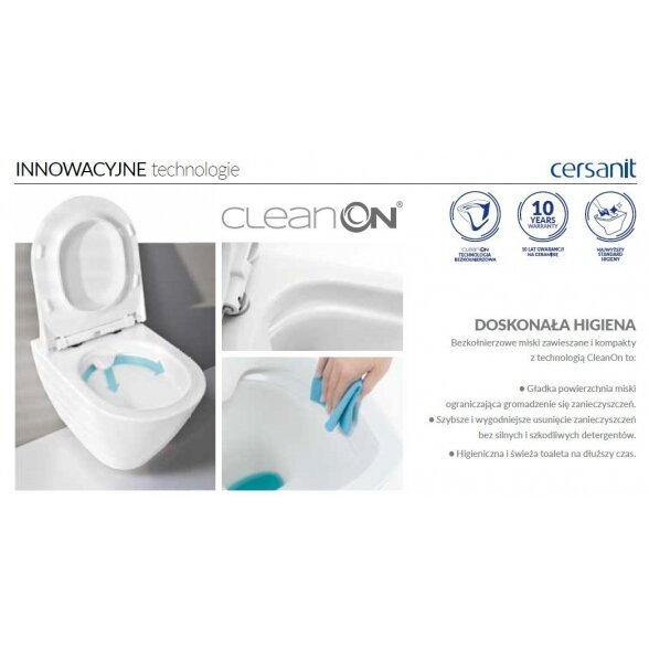 Pakabinamas WC puodas CERSANIT City Oval su Rimless technologija ir plonu lėtaeigiu dangčiu 4