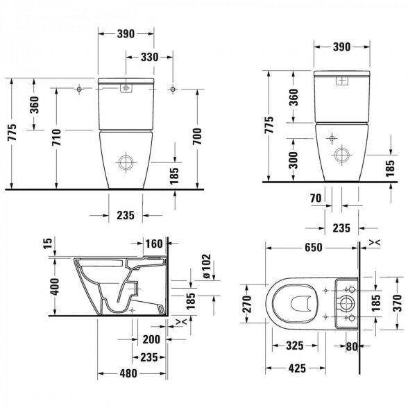 Pastatomas unitazas DURAVIT D-Neo Rimless su lėtai nusileidžiančiu dangčiu 8