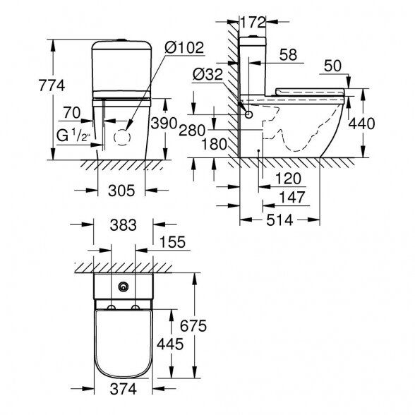 Pastatomas unitazas GROHE Euro Ceramic su dangčiu, 3946200H 4