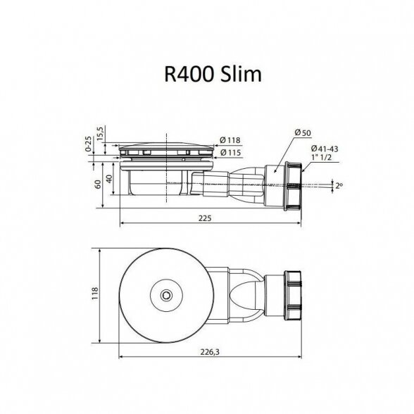 Pažemintas sifonas dušo padėklui RADAWAY R400 SLIM 90 mm 1