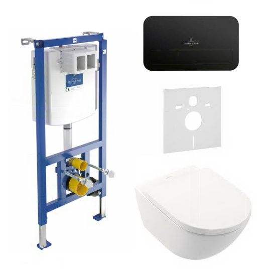 Potinkinio WC rėmo (4 in 1 Black) ir unitazo komplektas VILLEROY & BOCH Subway 3.0 Twist flush su slow close dangčiu ir ceramic plus danga