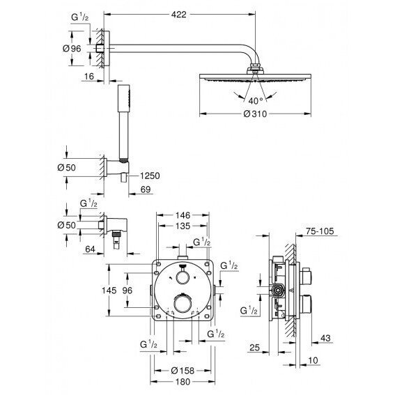 Potinkinis termostatinis dušo komplektas GROHE Grohtherm Rainshower Cosmopolitan 310, 34731000 4