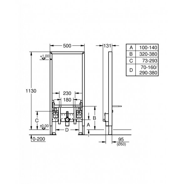 Potinkinis bidė rėmas GROHE SL 1130 mm su tvirtinimais 6