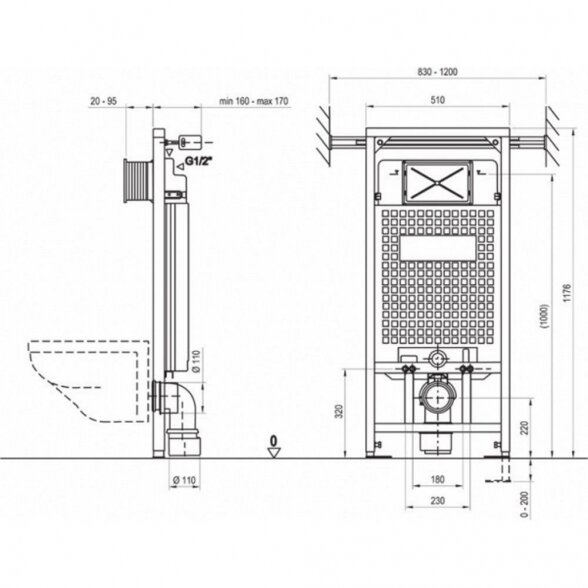 Potinkinis bidė rėmas RAVAK 1200 mm 2