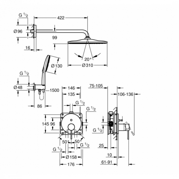 Potinkinis dušo komplektas GROHE Essence Mono 310, 25287DC0 4