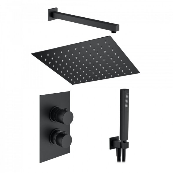 Potinkinis dušo komplektas su laikikliu iš sienos MARINER Quadrum kit, Matt Black 1