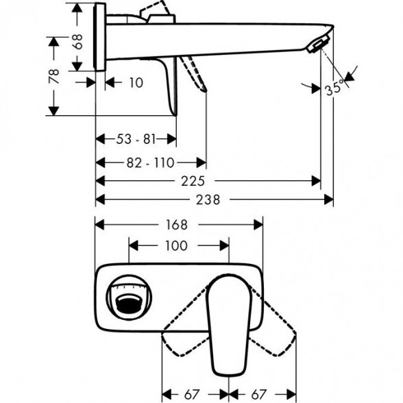 Potinkinis maištuvas praustuvui su potinkine dalimi HANSGROHE Talis E 225 mm, 71733990+13622180 2