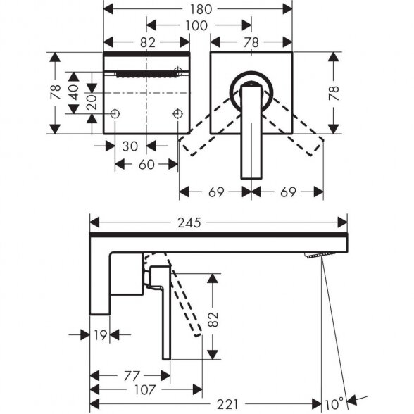 Potinkinis maišytuvas praustuvui HANSGROHE Axor MyEdition 221 mm, 47060000 1